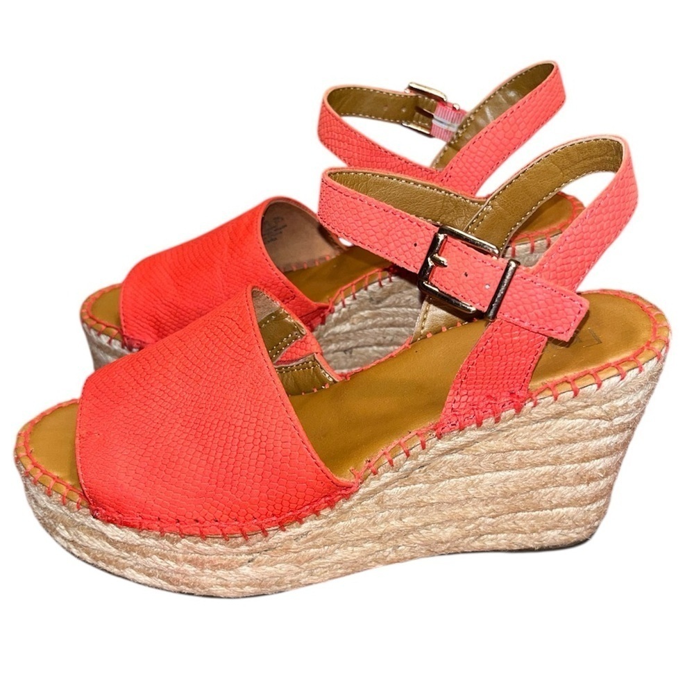 Franco Sarto Tula Platform Espadrille Wedge Sandals Orange Leather Size 7.5 - Picture 7 of 13